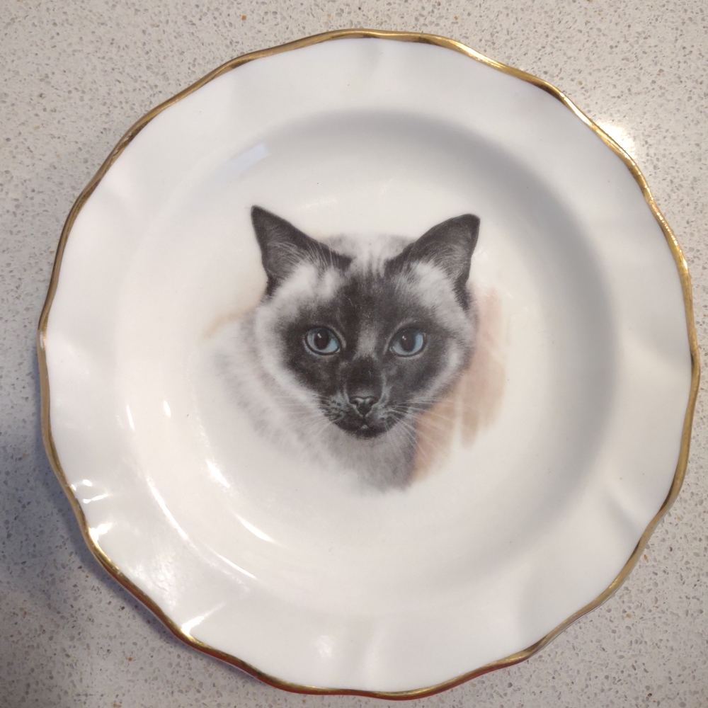 SALE Elegant Cat Portrait Plate with Gold Trim